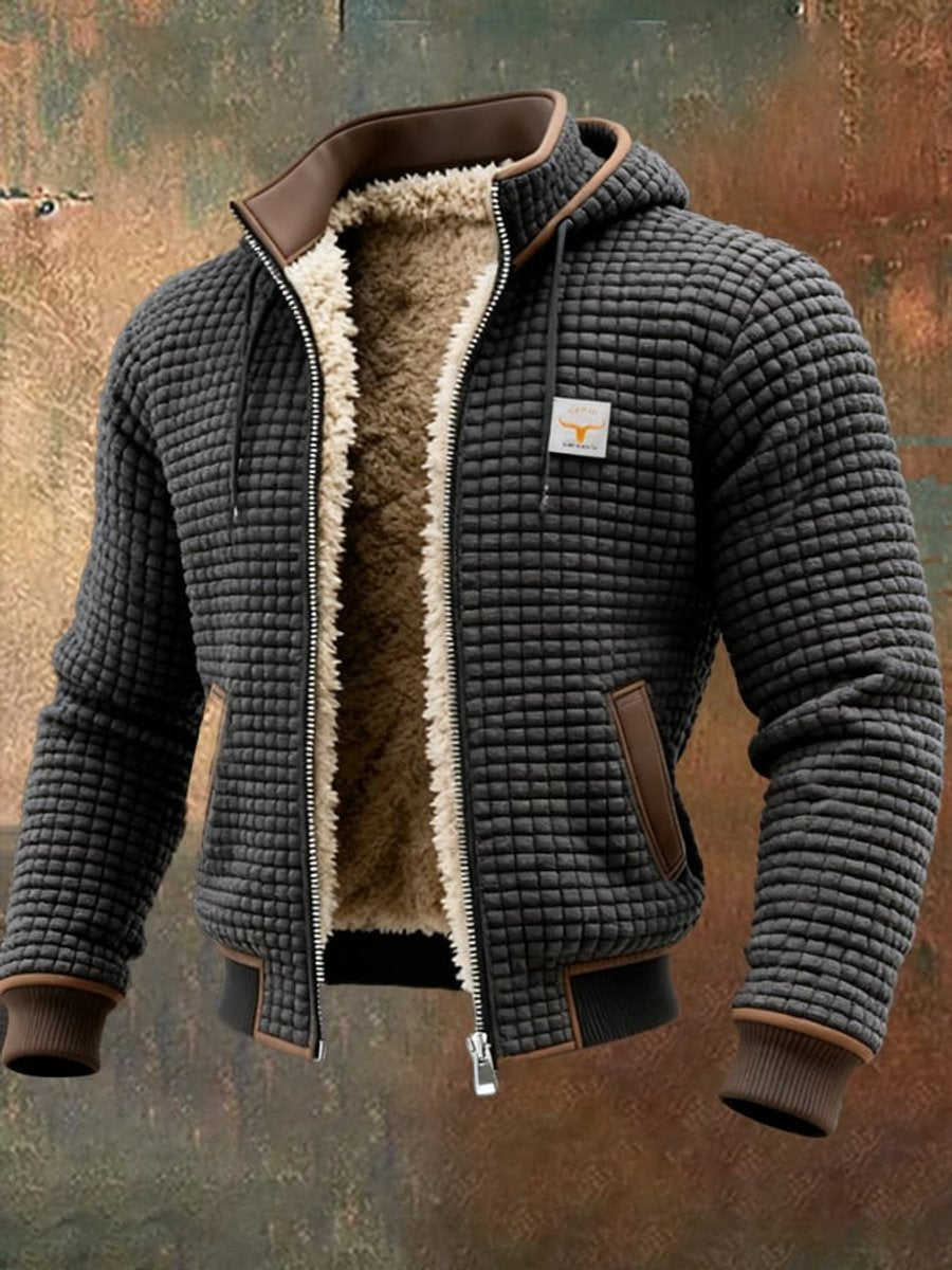 Men's quilted jacket featuring a cozy sherpa fleece lining and an adjustable hood, designed for warmth and style in winter outerwear. 5