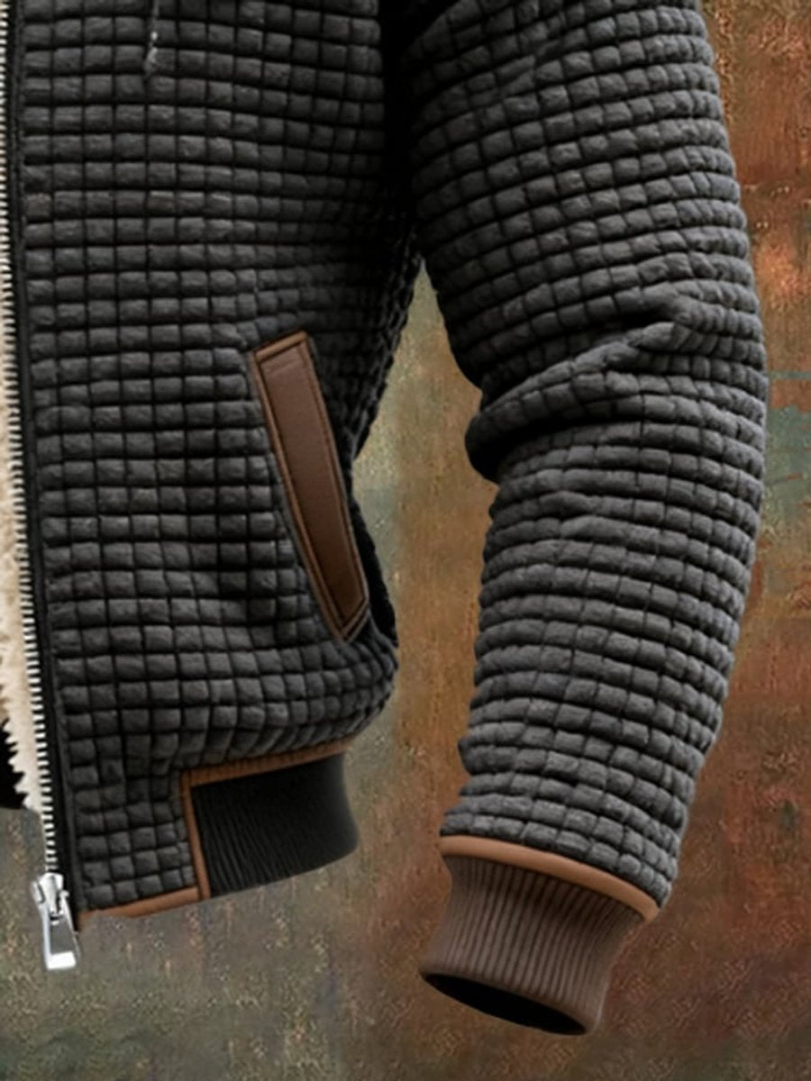 Men's quilted jacket featuring a cozy sherpa fleece lining and an adjustable hood, designed for warmth and style in winter outerwear. 7
