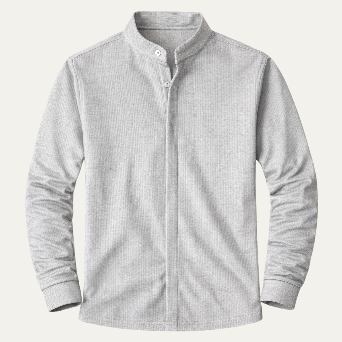Men's ribbed knit henley shirt featuring a buttoned placket, designed for comfort with a stretch fit, long sleeves, and regular fit; 0