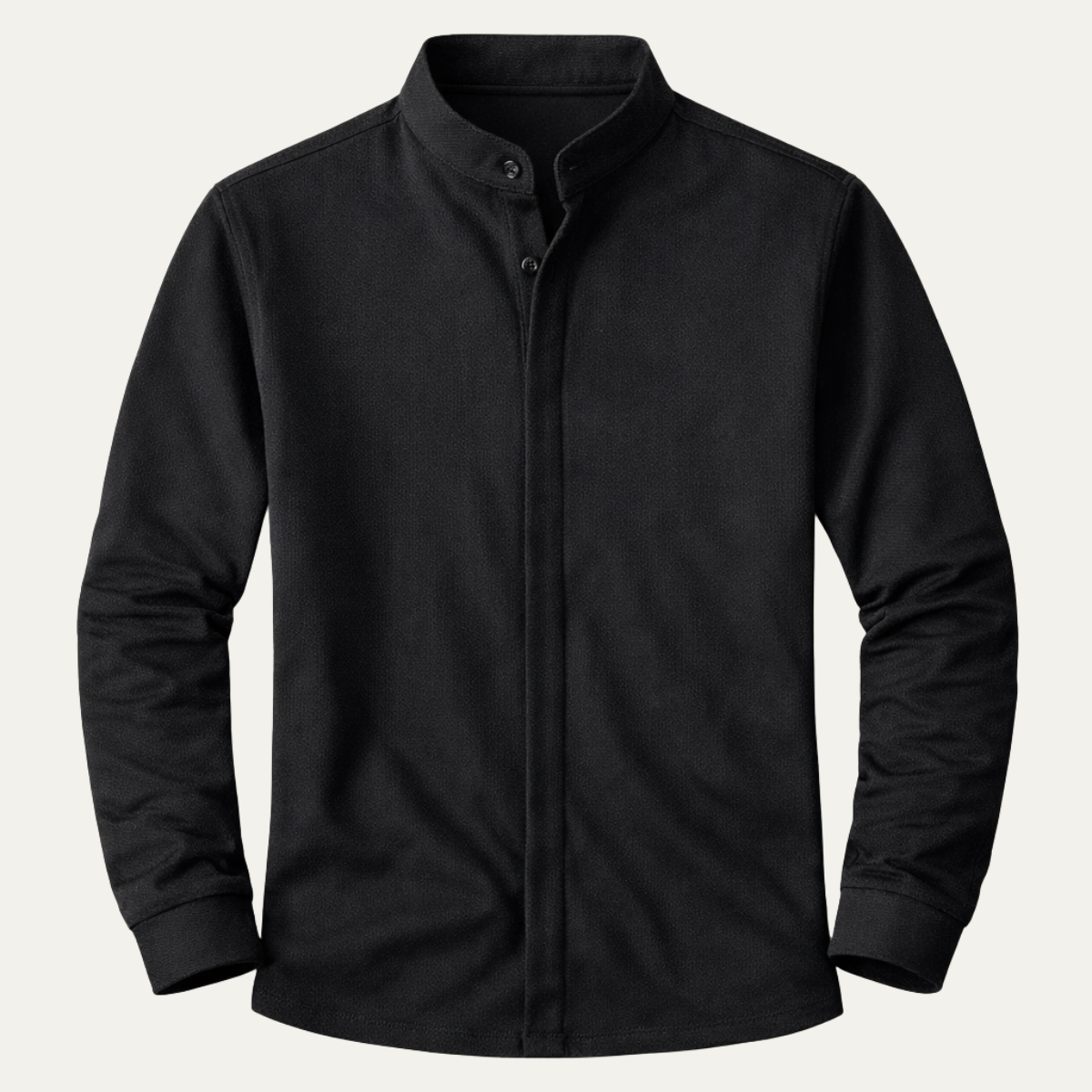 Men's ribbed knit henley shirt featuring a buttoned placket, designed for comfort with a stretch fit, long sleeves, and regular fit; 1