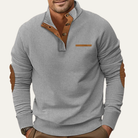 Men's ribbed knit long sleeve shirt featuring stylish elbow patches, available in grey, beige, navy, and white, made with stretch fabric for comfort 0