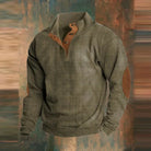 Men's ribbed pullover sweater featuring a stylish collar button placket, perfect for casual outings and comfortable layering. 0