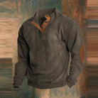 Men's ribbed pullover sweater featuring a stylish collar button placket, perfect for casual outings and comfortable layering. 2