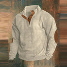 Men's ribbed pullover sweater featuring a stylish collar button placket, perfect for casual outings and comfortable layering. 3