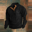 Men's ribbed pullover sweater featuring a stylish collar button placket, perfect for casual outings and comfortable layering. 4