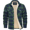 Men's shirt jacket featuring a cozy Sherpa lining and classic plaid design, perfect for a warm, relaxed fit during autumn and winter. 1