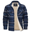 Men's shirt jacket featuring a cozy Sherpa lining and classic plaid design, perfect for a warm, relaxed fit during autumn and winter. 9