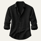 Men's slim fit long sleeve shirt made from smooth woven fabric, suitable for both casual and formal occasions, available in black, white, and sage grey 4