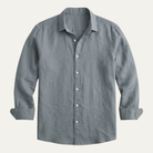 Men's slim fit long sleeve shirt made from smooth woven fabric, suitable for both casual and formal occasions, available in black, white, and sage grey 6