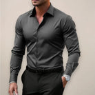 Men's slim fit shirt designed for spring, featuring a modern aesthetic suitable for both casual and smart casual occasions, crafted for comfort and style. 0