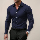 Men's slim fit shirt designed for spring, featuring a modern aesthetic suitable for both casual and smart casual occasions, crafted for comfort and style. 4