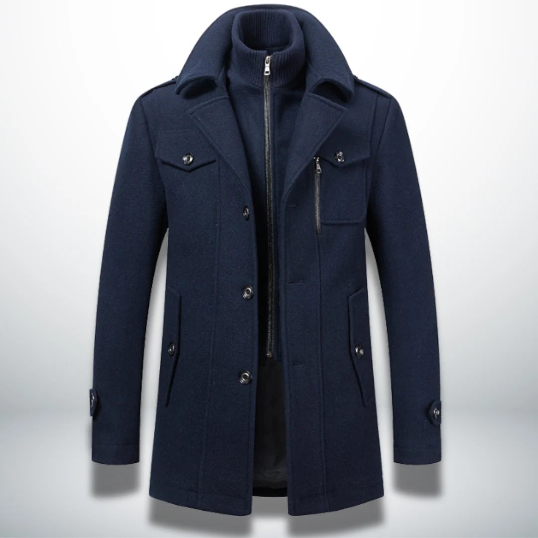 Men's smart-casual coat featuring a button closure and classic tailored fit, perfect for versatile styling in both formal and casual settings. 0