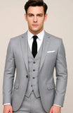 Men's three-piece suit set featuring a sleek slim fit design, notch lapel, and elegant black fabric, perfect for formal weddings and special occasions. 2
