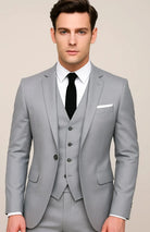 Men's three-piece suit set featuring a sleek slim fit design, notch lapel, and elegant black fabric, perfect for formal weddings and special occasions. 2
