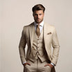 Men's three-piece suit set featuring a tailored fit, designed for lightweight comfort in spring, ideal for weddings and groomsmen. 0