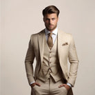 Men's three-piece suit set featuring a tailored fit, designed for lightweight comfort in spring, ideal for weddings and groomsmen. 0