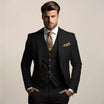 Men's three-piece suit set featuring a tailored fit, designed for lightweight comfort in spring, ideal for weddings and groomsmen. 1