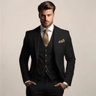 Men's three-piece suit set featuring a tailored fit, designed for lightweight comfort in spring, ideal for weddings and groomsmen. 1