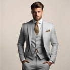 Men's three-piece suit set featuring a tailored fit, designed for lightweight comfort in spring, ideal for weddings and groomsmen. 2