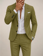 Men's tailored fit suit made from lightweight fabric, perfect for elegant spring weddings and formal occasions. 0