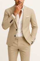 Men's tailored fit suit made from lightweight fabric, perfect for elegant spring weddings and formal occasions. 2