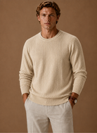 Men's crew neck sweater featuring a cable knit design, crafted from soft polyester for comfortable casual layering. 4
