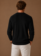Men's crew neck sweater featuring a cable knit design, crafted from soft polyester for comfortable casual layering. 5
