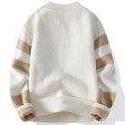 Men's relaxed fit sweater featuring a stylish patchwork design, made from soft knitted polyester, perfect for casual streetwear with a classic crew neck. 1
