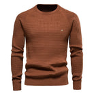 Men's textured sweater with long sleeves, perfect for warm casual winter style, showcasing a stylish knit design. 4