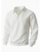 Men's cotton blend sweatshirt featuring a half-zip closure and lapel collar, designed for a regular fit, perfect for spring and autumn wear. 2