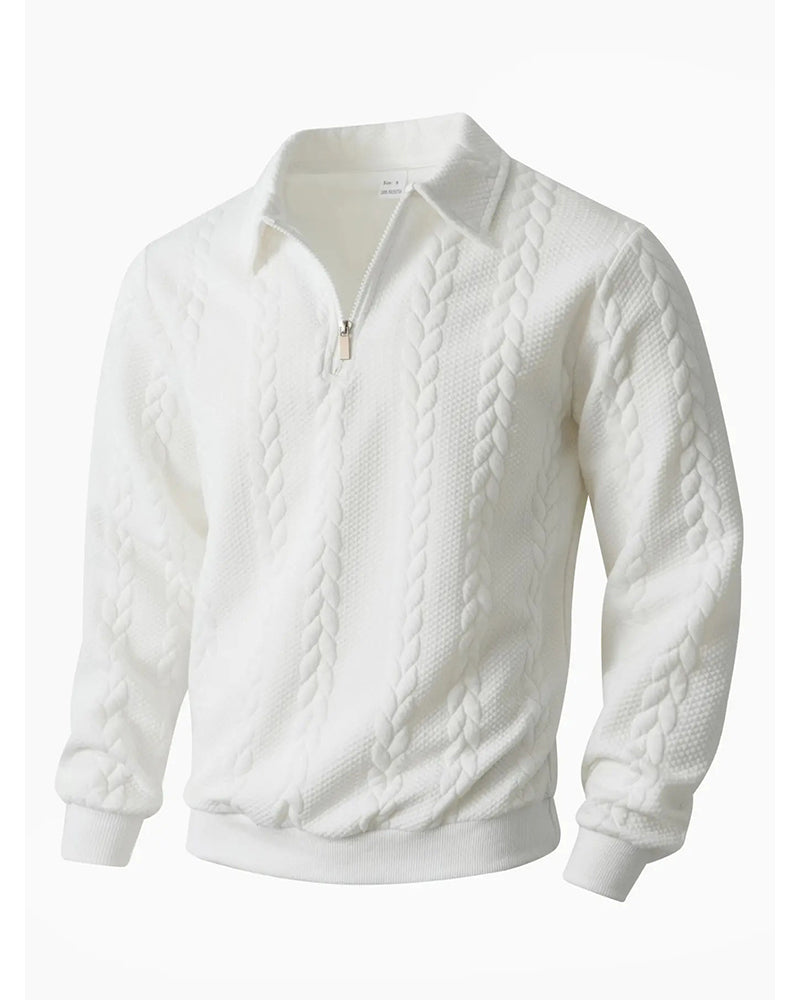 Men's cotton blend sweatshirt featuring a half-zip closure and lapel collar, designed for a regular fit, perfect for spring and autumn wear. 2