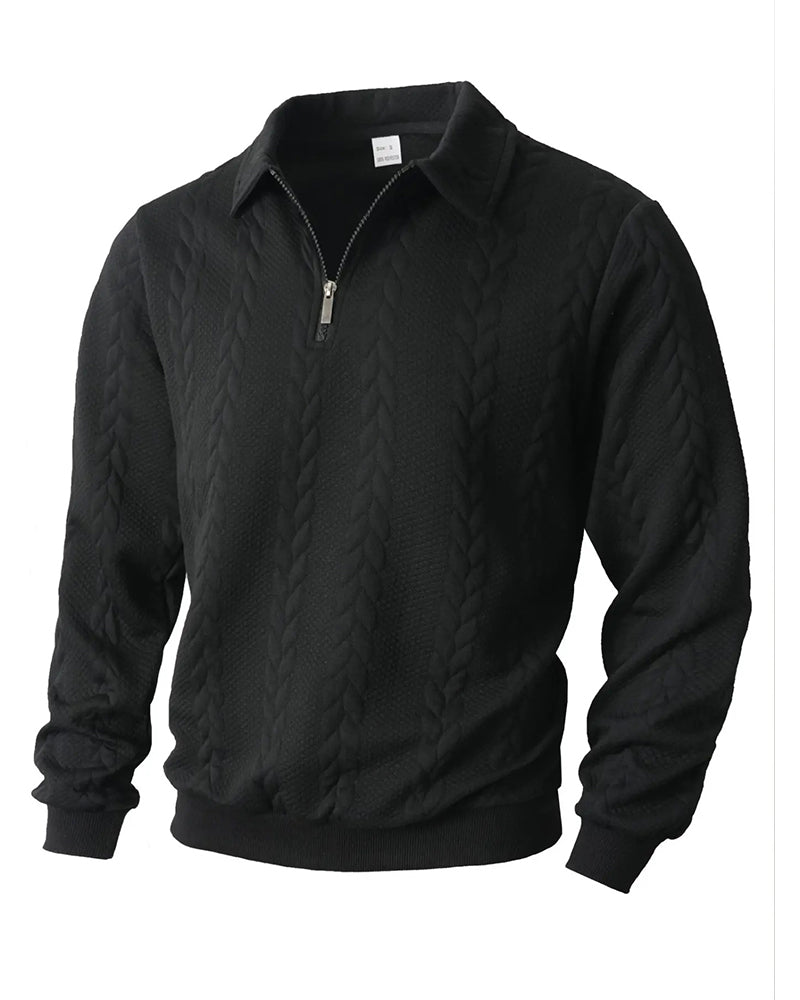 Men's cotton blend sweatshirt featuring a half-zip closure and lapel collar, designed for a regular fit, perfect for spring and autumn wear. 4