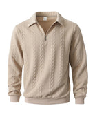 Men's cotton blend sweatshirt featuring a half-zip closure and lapel collar, designed for a regular fit, perfect for spring and autumn wear. 5