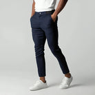 Men's slim-fit stretch chinos with tapered leg, perfect for comfortable and versatile casual wear, featuring a stylish design suitable for various occasions. 4