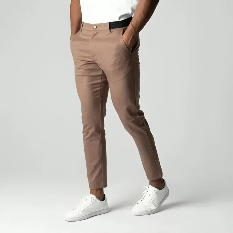 Men's slim-fit stretch chinos with tapered leg, perfect for comfortable and versatile casual wear, featuring a stylish design suitable for various occasions. 7