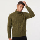 Men's turtleneck sweater featuring a raised diamond cable pattern, crafted from medium-gauge knit fabric for a comfortable regular fit, and finished with rib 0