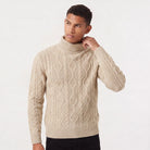 Men's turtleneck sweater featuring a raised diamond cable pattern, crafted from medium-gauge knit fabric for a comfortable regular fit, and finished with rib 6