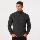 Men's turtleneck sweater featuring a raised diamond cable pattern, crafted from medium-gauge knit fabric for a comfortable regular fit, and finished with rib 7