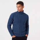 Men's turtleneck sweater featuring a raised diamond cable pattern, crafted from medium-gauge knit fabric for a comfortable regular fit, and finished with rib 8
