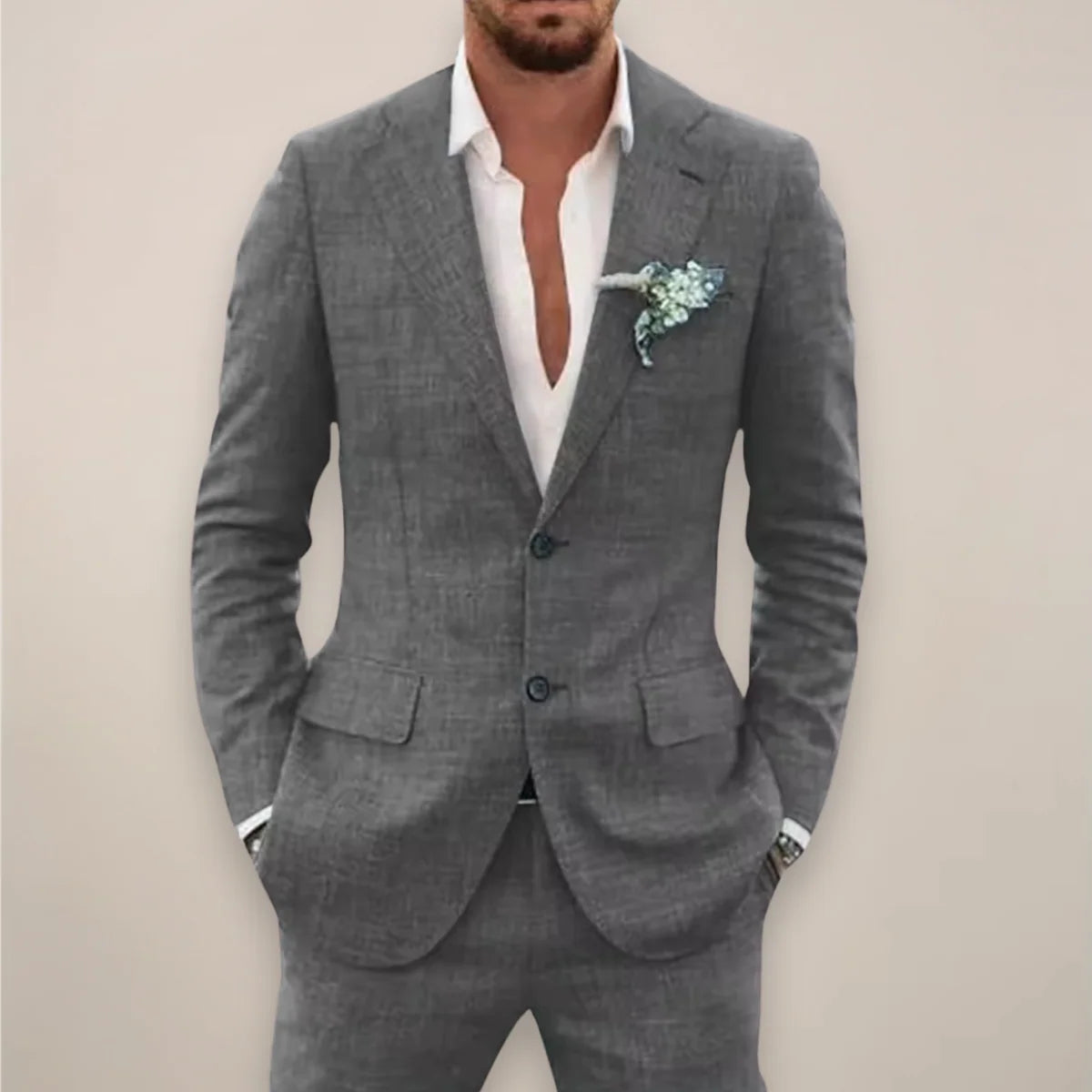 Men's two-piece single-breasted suit set in tailored fit, perfect for fall and winter, featuring a stylish jacket and matching trousers in a classic 0