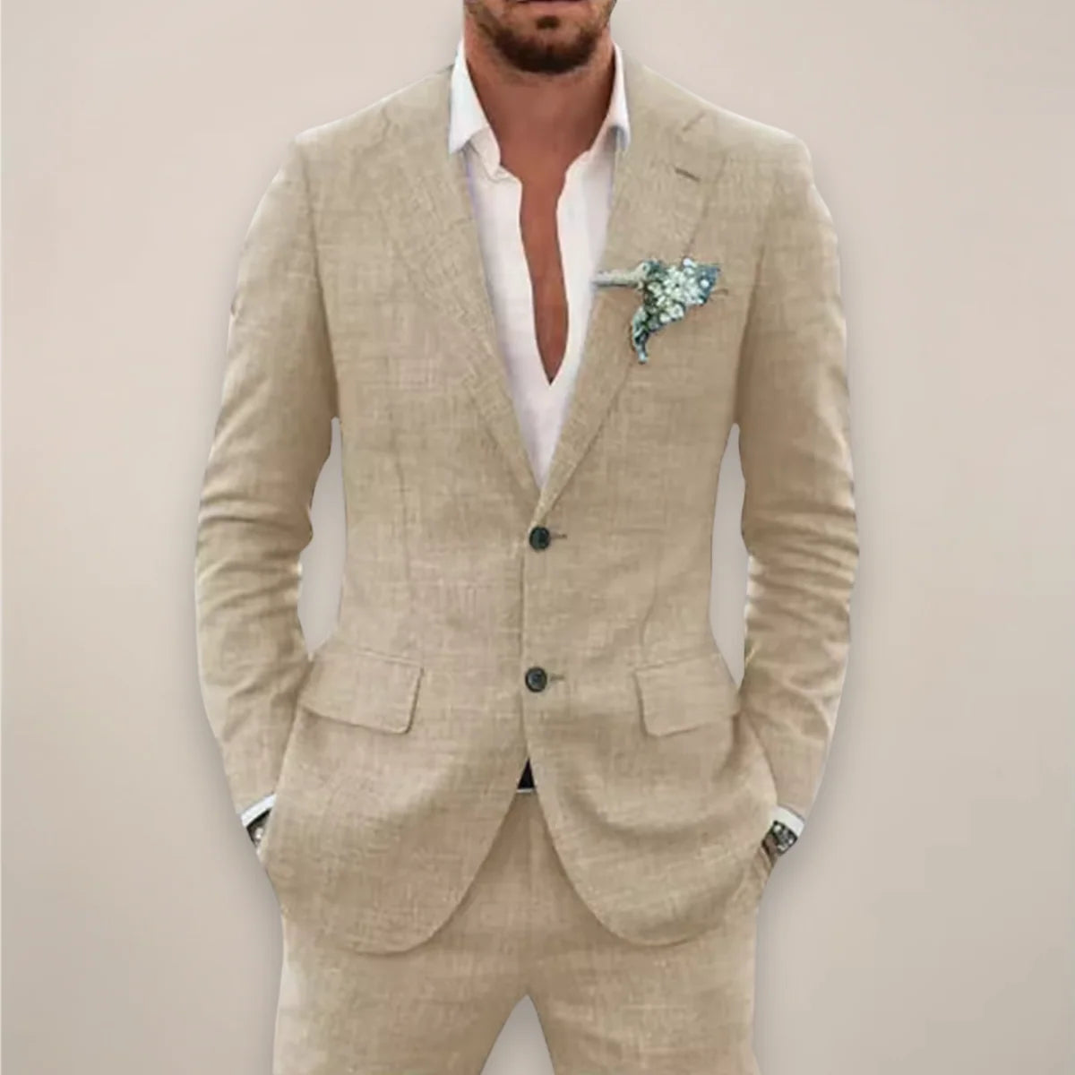 Men's two-piece single-breasted suit set in tailored fit, perfect for fall and winter, featuring a stylish jacket and matching trousers in a classic 3