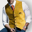 Men's tailored slim-fit herringbone tweed vest gilet featuring stylish wooden buttons, perfect for smart casual or formal wear. 4