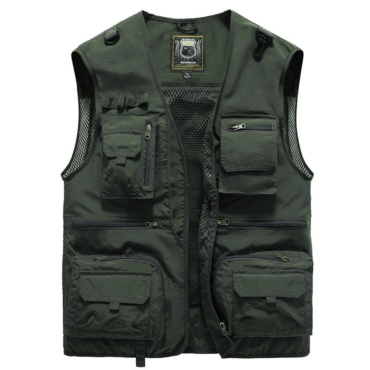 Men's lightweight polyester vest featuring a breathable mesh back and multi-pocket design, ideal for outdoor activities such as hiking, camping, and fishing. 4