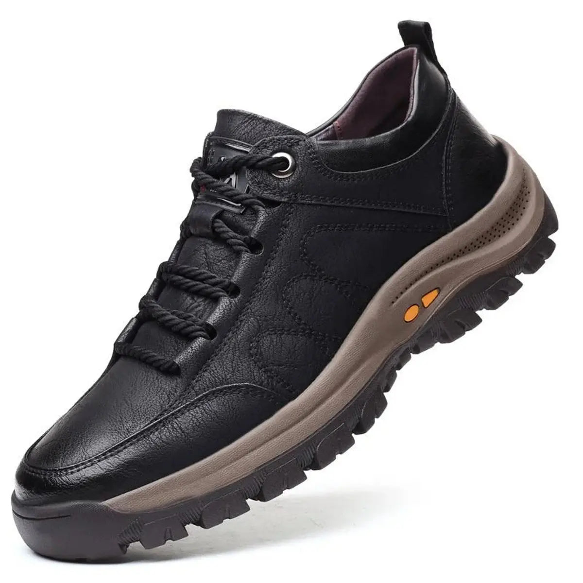 Men's waterproof leather shoes featuring orthopedic support and a slip-resistant sole, designed for durability and comfort in all weather conditions. 1