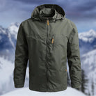 Men's waterproof rain jacket featuring an adjustable hood and windproof design, designed for a regular fit and easy zip-up closure. Perfect for outdoor activities in 1