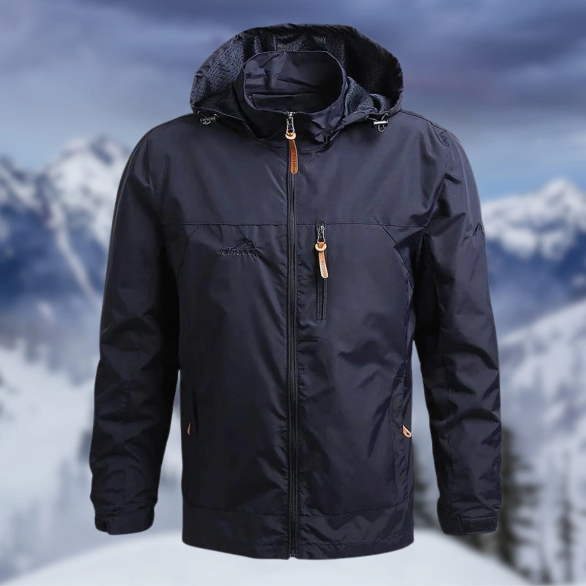 Men's waterproof rain jacket featuring an adjustable hood and windproof design, designed for a regular fit and easy zip-up closure. Perfect for outdoor activities in 2