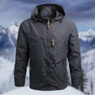 Men's waterproof rain jacket featuring an adjustable hood and windproof design, designed for a regular fit and easy zip-up closure. Perfect for outdoor activities in 3