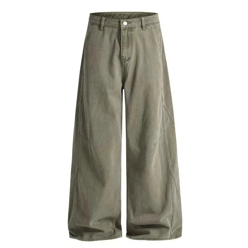 Men's wide-leg denim jeans featuring a retro curved design, designed for a loose fit, perfect for casual wear. 5