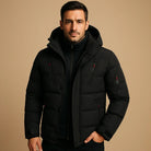 Men's winter jacket featuring a thick padded design and durable zipper, perfect for outdoor activities in cold weather. 2