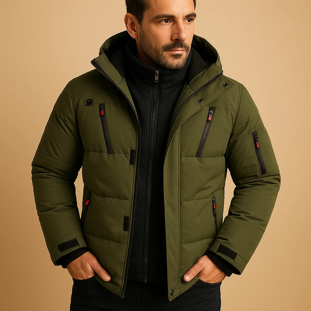 Men's winter jacket featuring a thick padded design and durable zipper, perfect for outdoor activities in cold weather. 4
